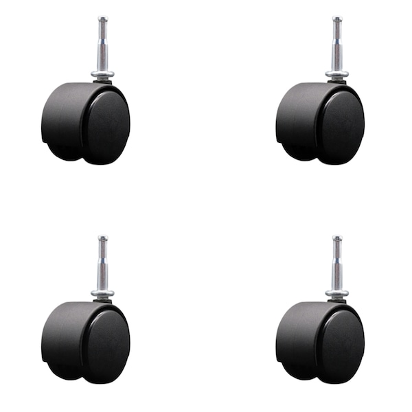 2-3/8'' Chair Casters Nylon Hood Twin Wheel 5/16'' Grip Neck Stem , 4PK